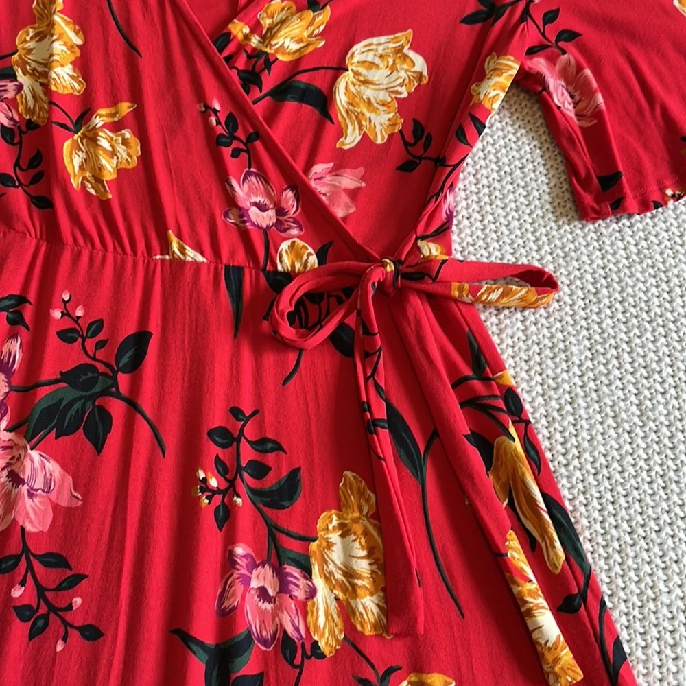 Red Floral Midi Dress - Picture 2 of 4